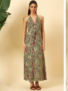 Nikasha Cotton Silk Halter Dress in Leopard - NWT!